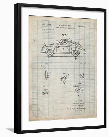 PP698-Antique Grid Parchment 1960 Porsche 365 Patent Poster-Cole Borders-Framed Giclee Print