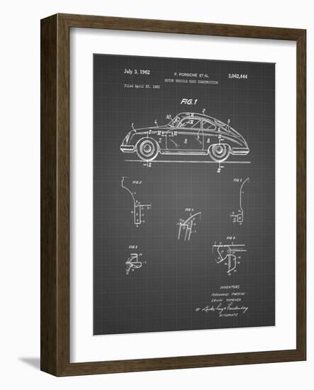 PP698-Black Grid 1960 Porsche 365 Patent Poster-Cole Borders-Framed Giclee Print