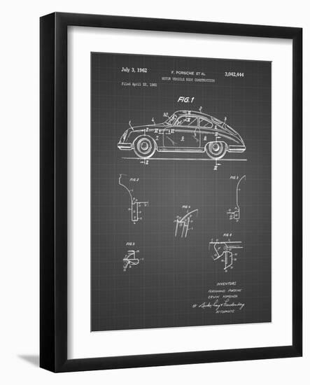 PP698-Black Grid 1960 Porsche 365 Patent Poster-Cole Borders-Framed Giclee Print