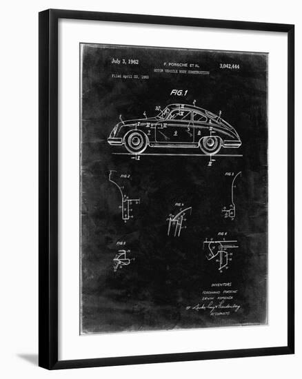 PP698-Black Grunge 1960 Porsche 365 Patent Poster-Cole Borders-Framed Giclee Print