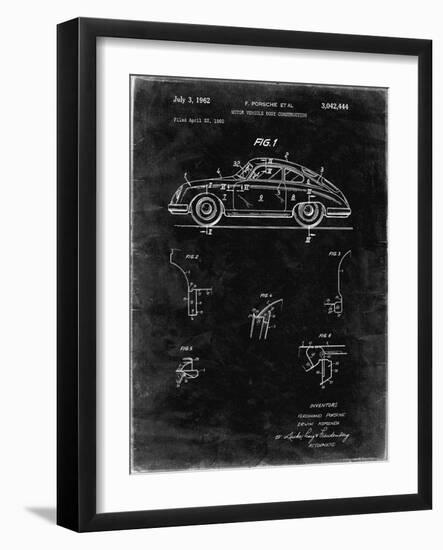 PP698-Black Grunge 1960 Porsche 365 Patent Poster-Cole Borders-Framed Giclee Print