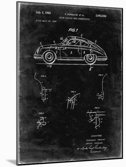 PP698-Black Grunge 1960 Porsche 365 Patent Poster-Cole Borders-Mounted Giclee Print