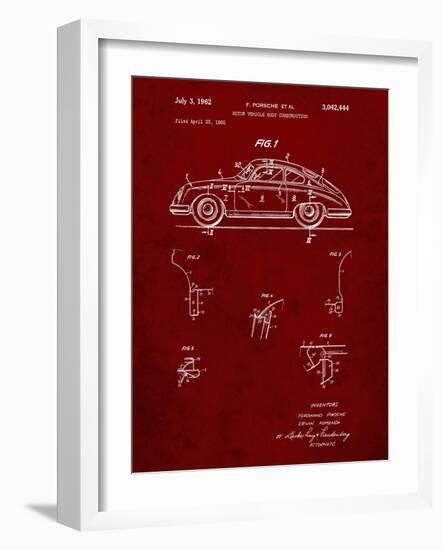 PP698-Burgundy 1960 Porsche 365 Patent Poster-Cole Borders-Framed Giclee Print