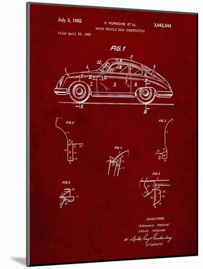 PP698-Burgundy 1960 Porsche 365 Patent Poster-Cole Borders-Mounted Giclee Print