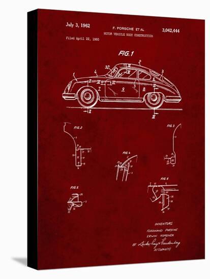 PP698-Burgundy 1960 Porsche 365 Patent Poster-Cole Borders-Stretched Canvas