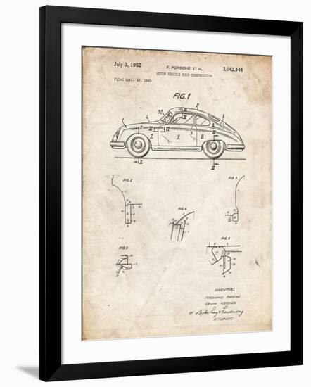 PP698-Vintage Parchment 1960 Porsche 365 Patent Poster-Cole Borders-Framed Giclee Print