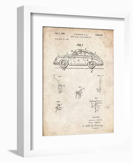 PP698-Vintage Parchment 1960 Porsche 365 Patent Poster-Cole Borders-Framed Giclee Print