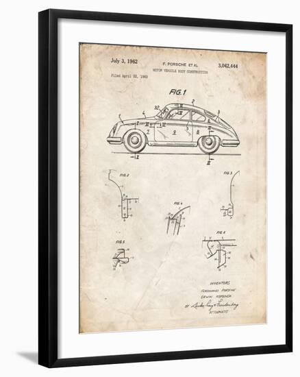 PP698-Vintage Parchment 1960 Porsche 365 Patent Poster-Cole Borders-Framed Giclee Print