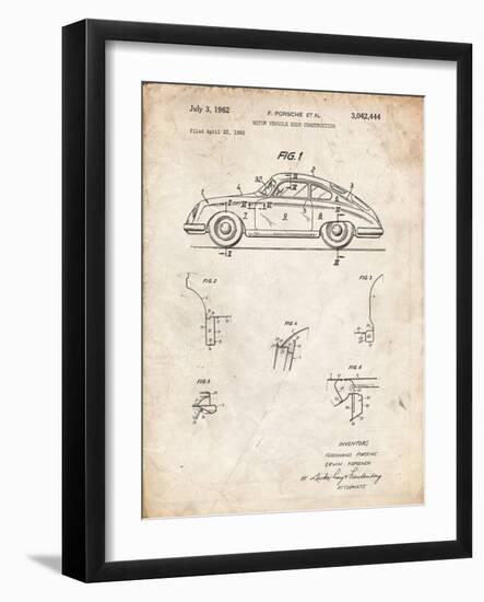 PP698-Vintage Parchment 1960 Porsche 365 Patent Poster-Cole Borders-Framed Giclee Print