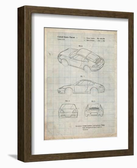 PP700-Antique Grid Parchment 199 Porsche 911 Patent Poster-Cole Borders-Framed Giclee Print