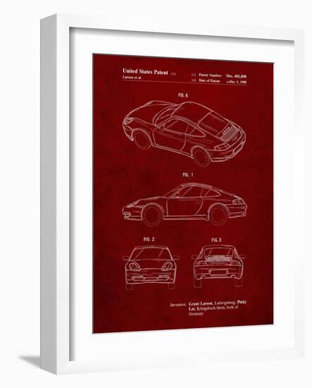 PP700-Burgundy 199 Porsche 911 Patent Poster-Cole Borders-Framed Giclee Print