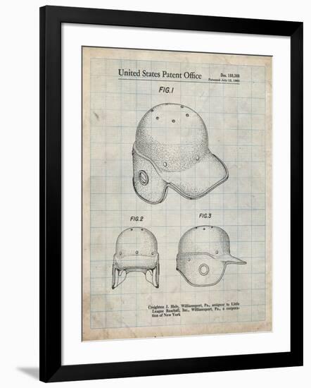 PP716-Antique Grid Parchment Baseball Helmet Patent Poster-Cole Borders-Framed Giclee Print