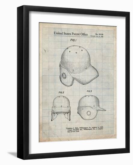 PP716-Antique Grid Parchment Baseball Helmet Patent Poster-Cole Borders-Framed Giclee Print