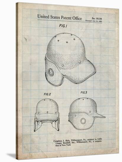 PP716-Antique Grid Parchment Baseball Helmet Patent Poster-Cole Borders-Stretched Canvas