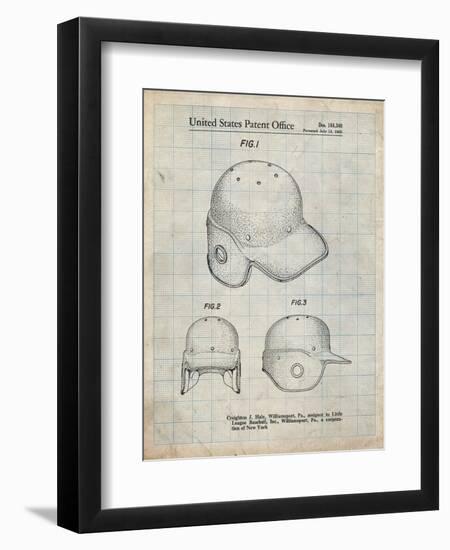 PP716-Antique Grid Parchment Baseball Helmet Patent Poster-Cole Borders-Framed Giclee Print