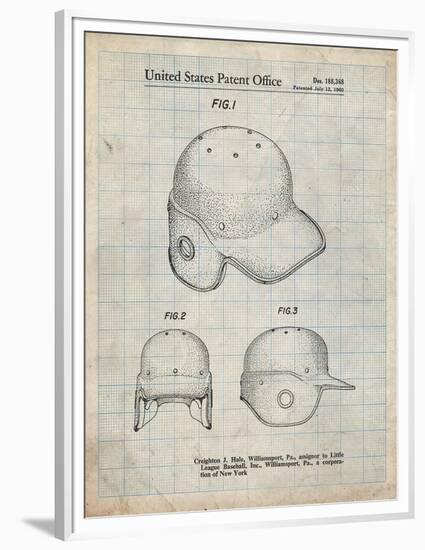 PP716-Antique Grid Parchment Baseball Helmet Patent Poster-Cole Borders-Framed Premium Giclee Print