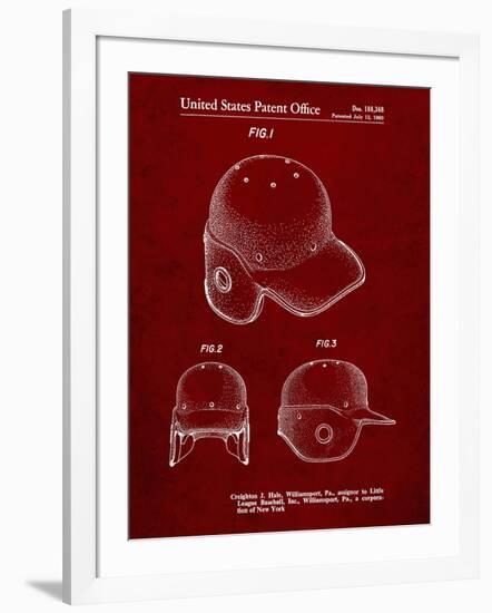 PP716-Burgundy Baseball Helmet Patent Poster-Cole Borders-Framed Giclee Print