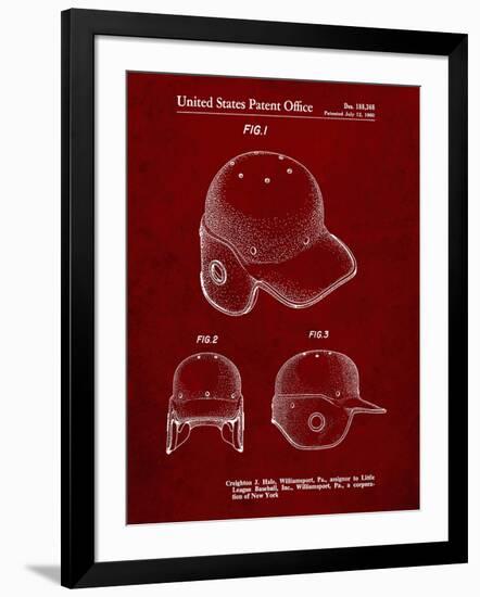 PP716-Burgundy Baseball Helmet Patent Poster-Cole Borders-Framed Giclee Print
