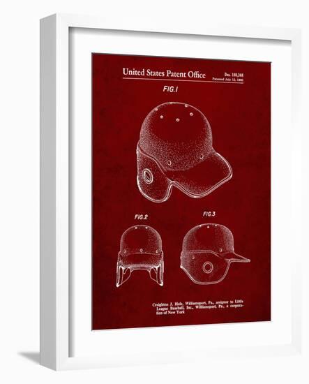 PP716-Burgundy Baseball Helmet Patent Poster-Cole Borders-Framed Giclee Print
