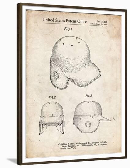 PP716-Vintage Parchment Baseball Helmet Patent Poster-Cole Borders-Framed Premium Giclee Print