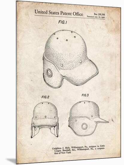 PP716-Vintage Parchment Baseball Helmet Patent Poster-Cole Borders-Mounted Premium Giclee Print