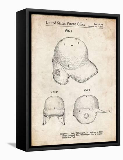 PP716-Vintage Parchment Baseball Helmet Patent Poster-Cole Borders-Framed Stretched Canvas