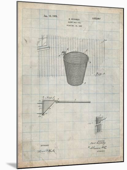 PP717-Antique Grid Parchment Basketball Goal Patent Poster-Cole Borders-Mounted Giclee Print