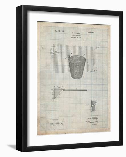 PP717-Antique Grid Parchment Basketball Goal Patent Poster-Cole Borders-Framed Giclee Print