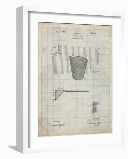 PP717-Antique Grid Parchment Basketball Goal Patent Poster-Cole Borders-Framed Giclee Print