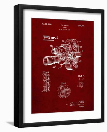 PP72-Burgundy Bell and Howell Color Filter Camera Patent Poster-Cole Borders-Framed Giclee Print