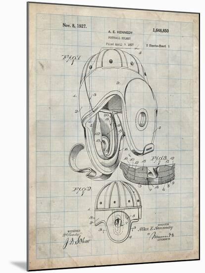 PP73-Antique Grid Parchment Football Leather Helmet 1927 Patent Poster-Cole Borders-Mounted Giclee Print