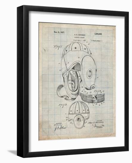 PP73-Antique Grid Parchment Football Leather Helmet 1927 Patent Poster-Cole Borders-Framed Giclee Print