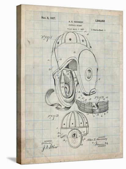 PP73-Antique Grid Parchment Football Leather Helmet 1927 Patent Poster-Cole Borders-Stretched Canvas