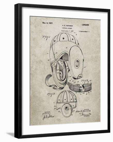 PP73-Sandstone Football Leather Helmet 1927 Patent Poster-Cole Borders-Framed Giclee Print