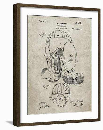PP73-Sandstone Football Leather Helmet 1927 Patent Poster-Cole Borders-Framed Giclee Print