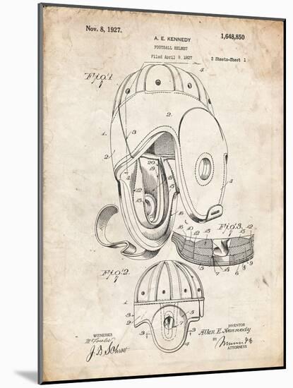 PP73-Vintage Parchment Football Leather Helmet 1927 Patent Poster-Cole Borders-Mounted Giclee Print