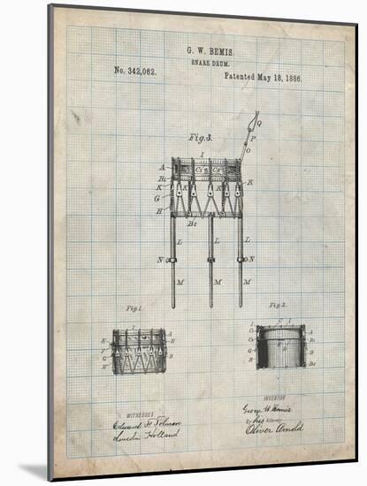 PP732-Antique Grid Parchment Bemis Marching Snare Drum and Stand Patent Poster-Cole Borders-Mounted Giclee Print