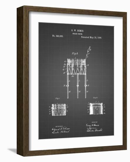 PP732-Black Grid Bemis Marching Snare Drum and Stand Patent Poster-Cole Borders-Framed Giclee Print