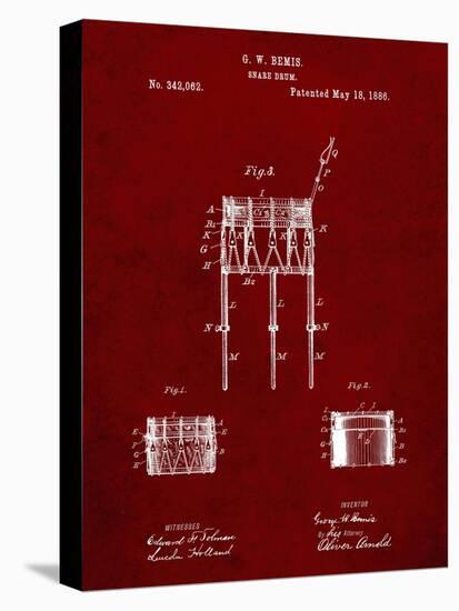 PP732-Burgundy Bemis Marching Snare Drum and Stand Patent Poster-Cole Borders-Stretched Canvas