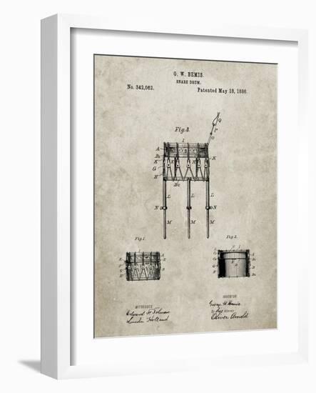 PP732-Sandstone Bemis Marching Snare Drum and Stand Patent Poster-Cole Borders-Framed Giclee Print