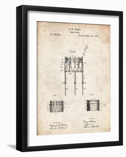 PP732-Vintage Parchment Bemis Marching Snare Drum and Stand Patent Poster-Cole Borders-Framed Giclee Print