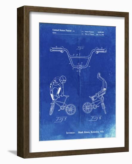 PP734-Faded Blueprint Bicycle Handlebar Art-Cole Borders-Framed Giclee Print