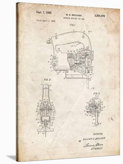 PP739-Vintage Parchment Black & Decker Jigsaw Patent Poster-Cole Borders-Stretched Canvas