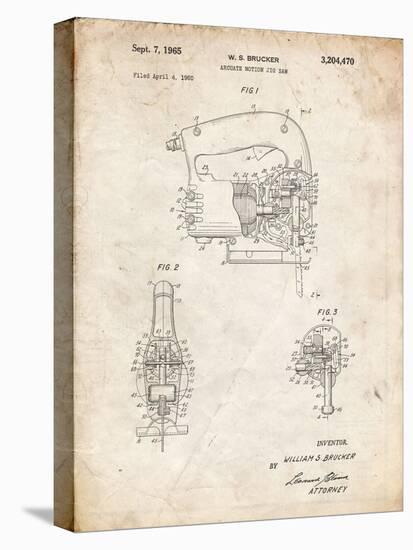 PP739-Vintage Parchment Black & Decker Jigsaw Patent Poster-Cole Borders-Stretched Canvas