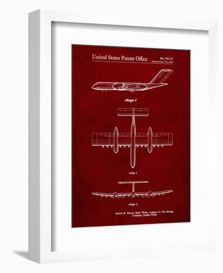 PP749-Burgundy Boeing RC-1 Airplane Concept Patent Poster-Cole Borders-Framed Giclee Print