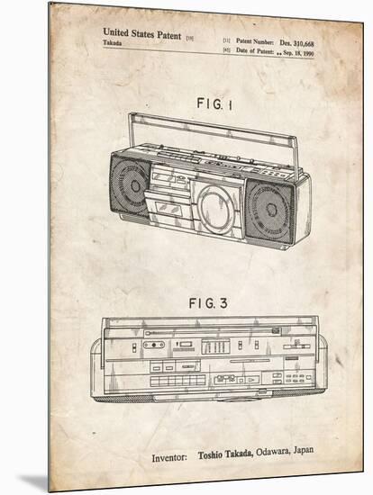 PP752-Vintage Parchment Boom Box Patent Poster-Cole Borders-Mounted Premium Giclee Print