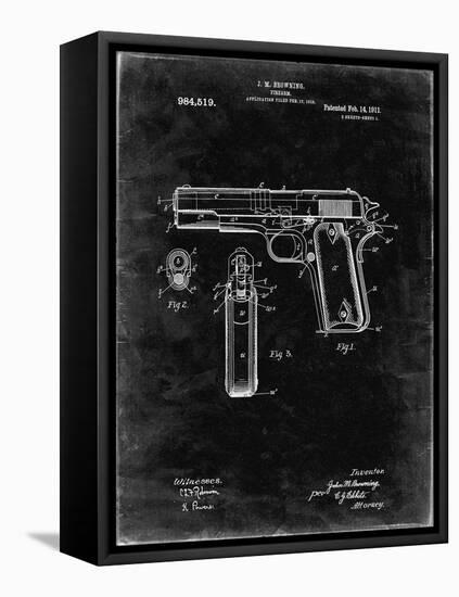 PP76-Black Grunge Colt 1911 Semi-Automatic Pistol Patent Poster-Cole Borders-Framed Stretched Canvas