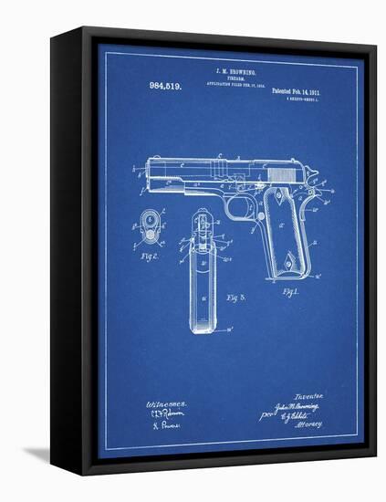 PP76-Blueprint Colt 1911 Semi-Automatic Pistol Patent Poster-Cole Borders-Framed Stretched Canvas