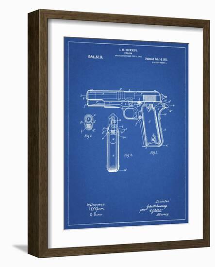 PP76-Blueprint Colt 1911 Semi-Automatic Pistol Patent Poster-Cole Borders-Framed Giclee Print