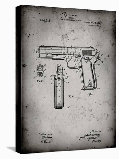 PP76-Faded Grey Colt 1911 Semi-Automatic Pistol Patent Poster-Cole Borders-Stretched Canvas